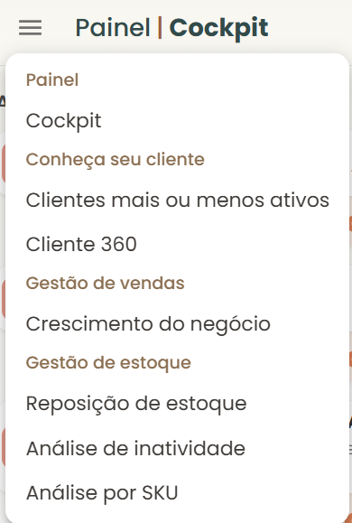 Lista de análises e indicadores disponíveis na Maloka